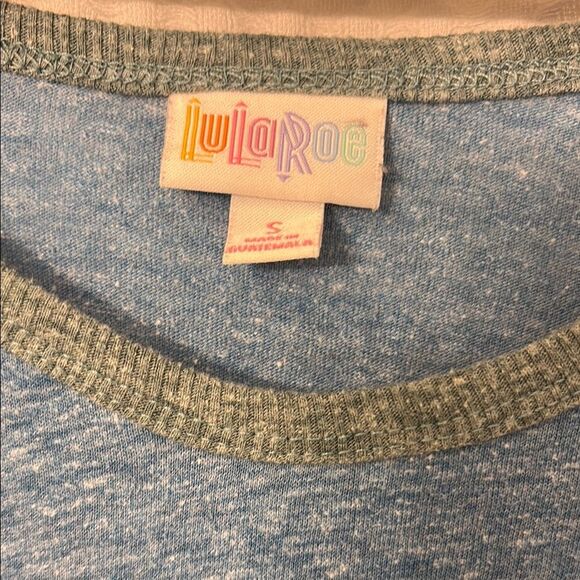 LuLaRoe Blue and Green Raglan Tee Size S - Picture 2 of 4